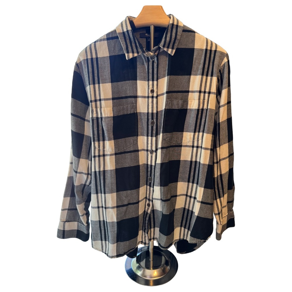 Madewell Black White Plaid Flannel Button Down Shirt Small S Oversized Relaxed - Picture 5 of 7
